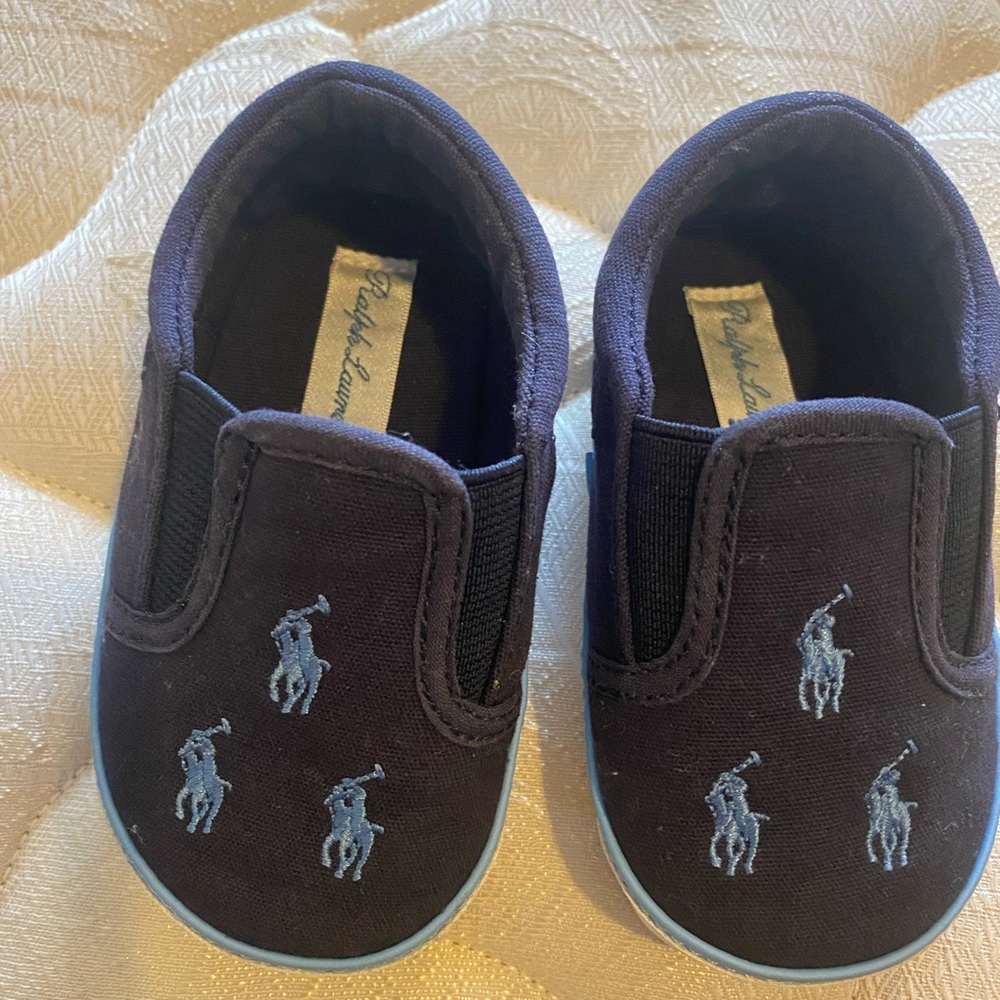 Ralph Lauren Navy Slip On Baby Shoes